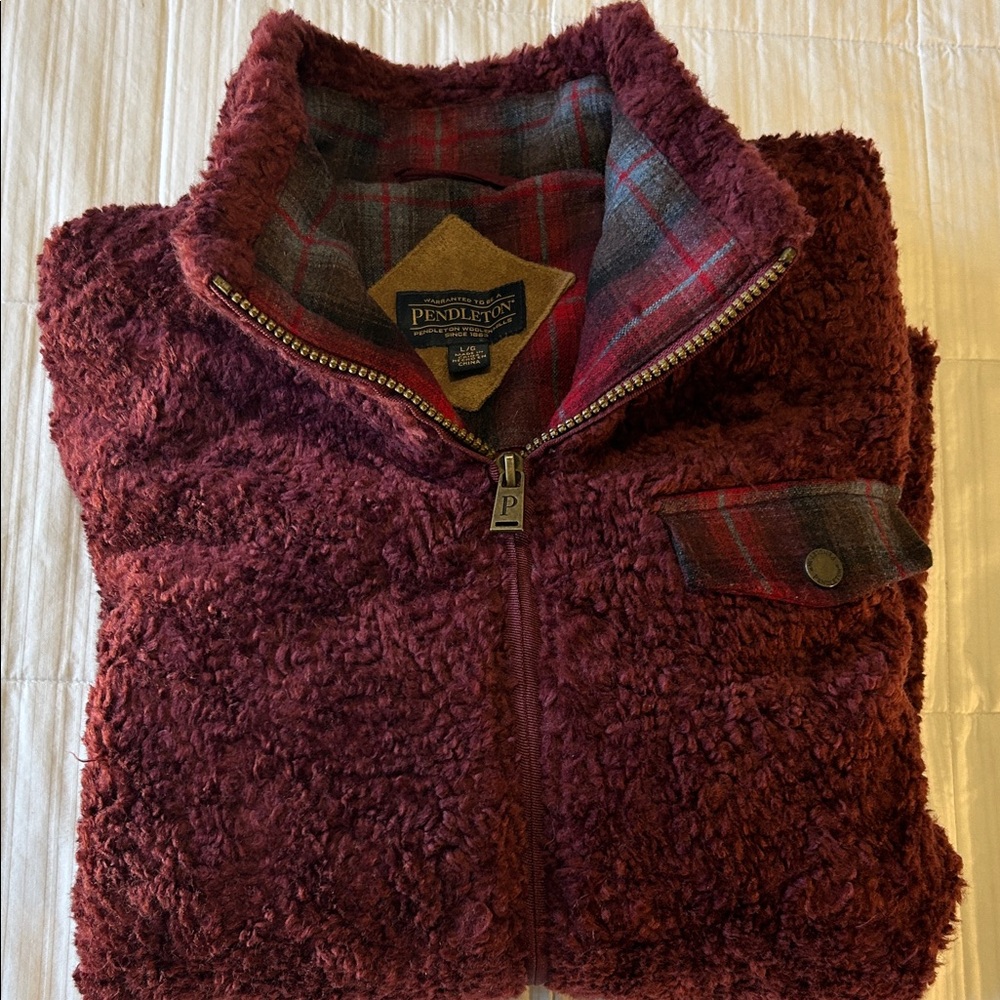 Pendleton Maroon Fleece Jacket with Plaid Detail Size Large - Picture 10 of 10